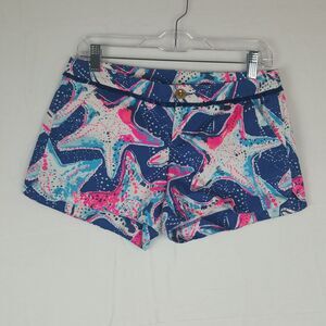 Lilly Pulitzer Adie Shorts Indigo Star Fish Struck Blue White Pink Sz 2